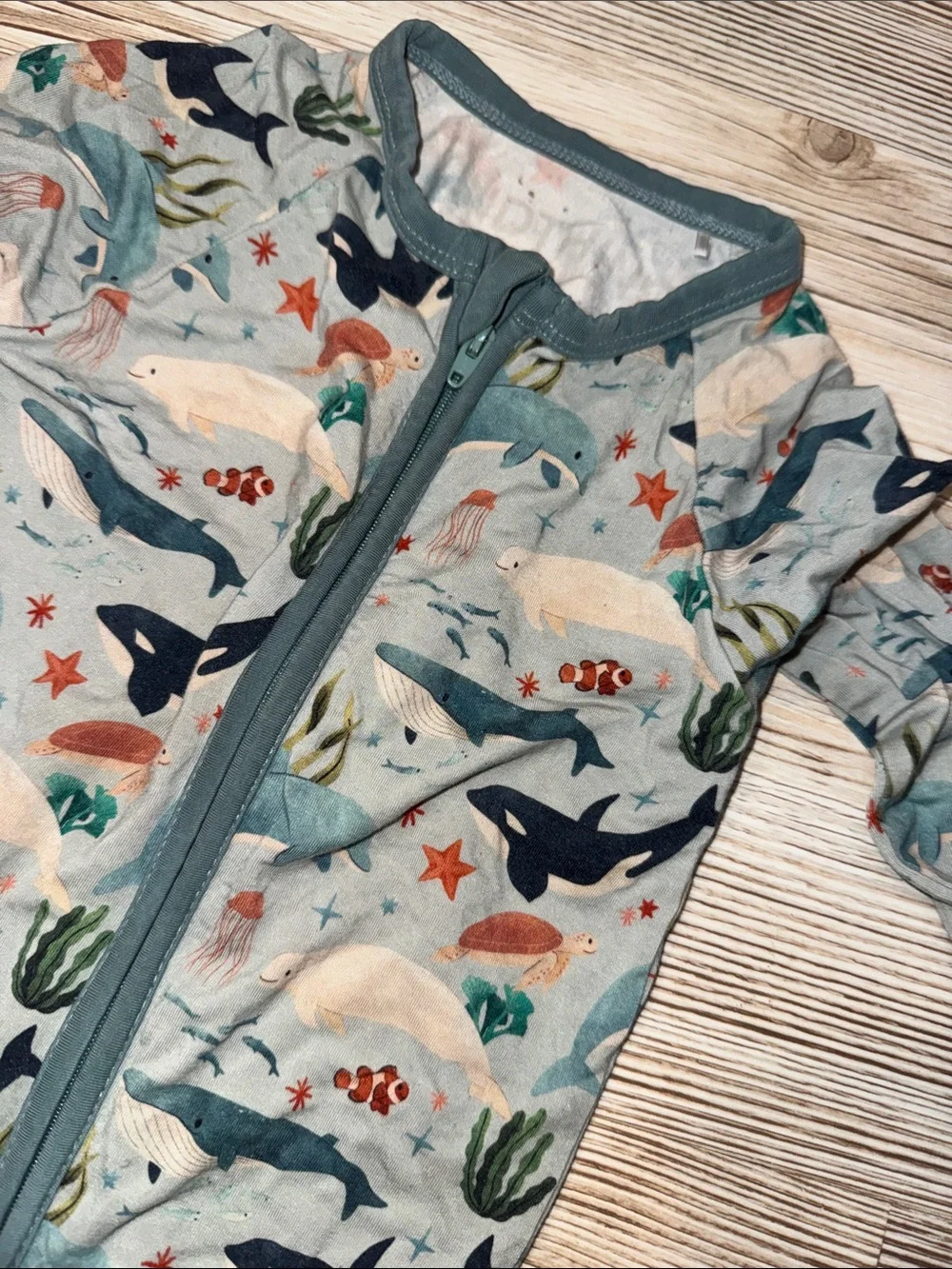 Kind thing bamboo Kids Ocean Shark Print One-Piece Pajamas in Teal